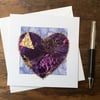 Embroidered up-cycled fabric heart Art Card.
