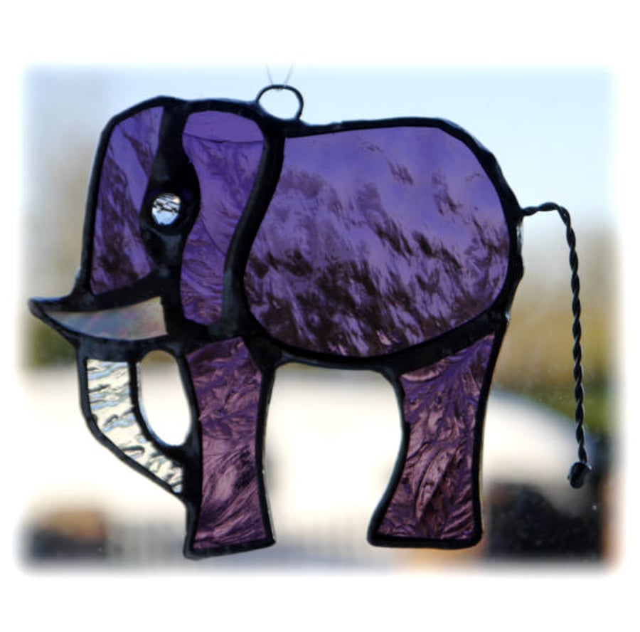 Elephant Suncatcher Stained Glass Purple Little 060