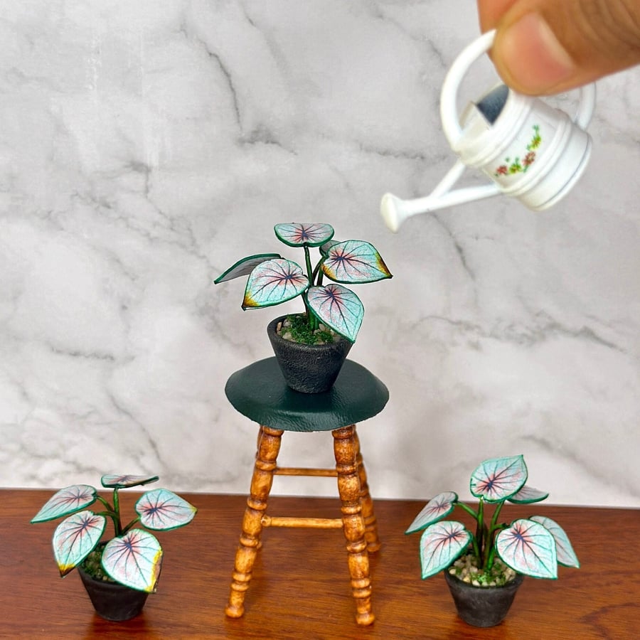 Miniature Caladium Plant - Handmade ,112 Scale, Dollhouse plant Miniature 