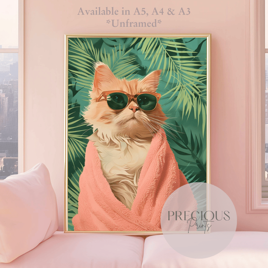 Cute Cat Preppy Wall Print A5 A4 A3 Giclee Trendy Wall Art Print