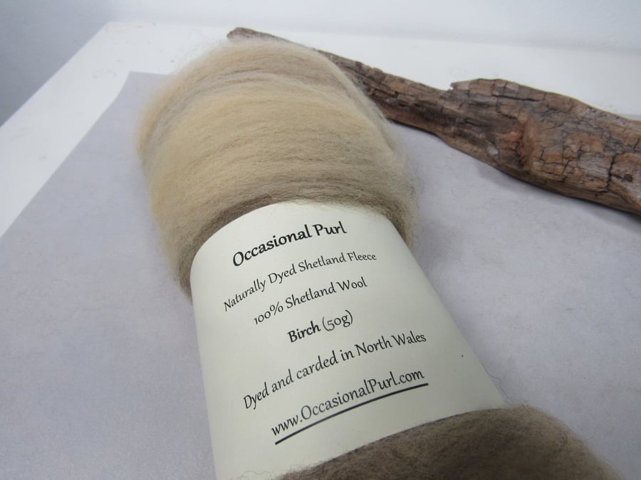 50g Birch Brown Naturally Dyed Shetland Wool Batt