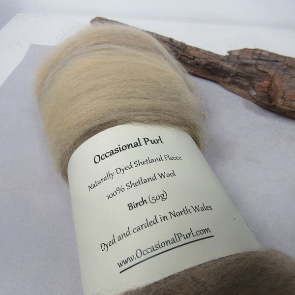 50g Birch Brown Naturally Dyed Shetland Wool Batt