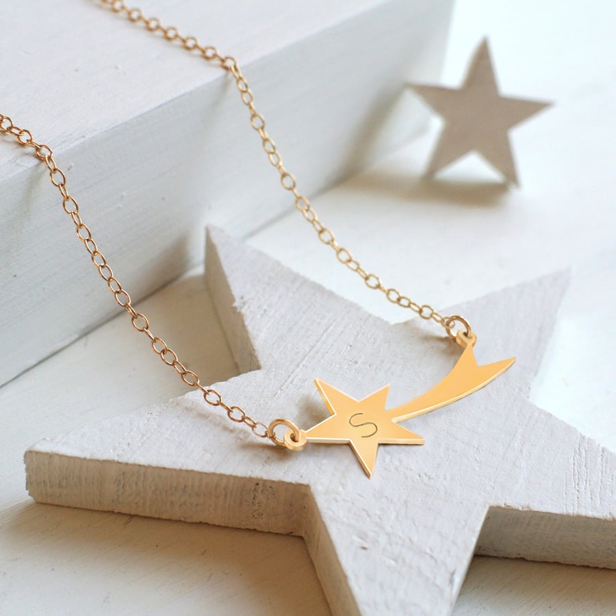 Personalised Gold Shooting Star Necklace, Valentine's Day gift