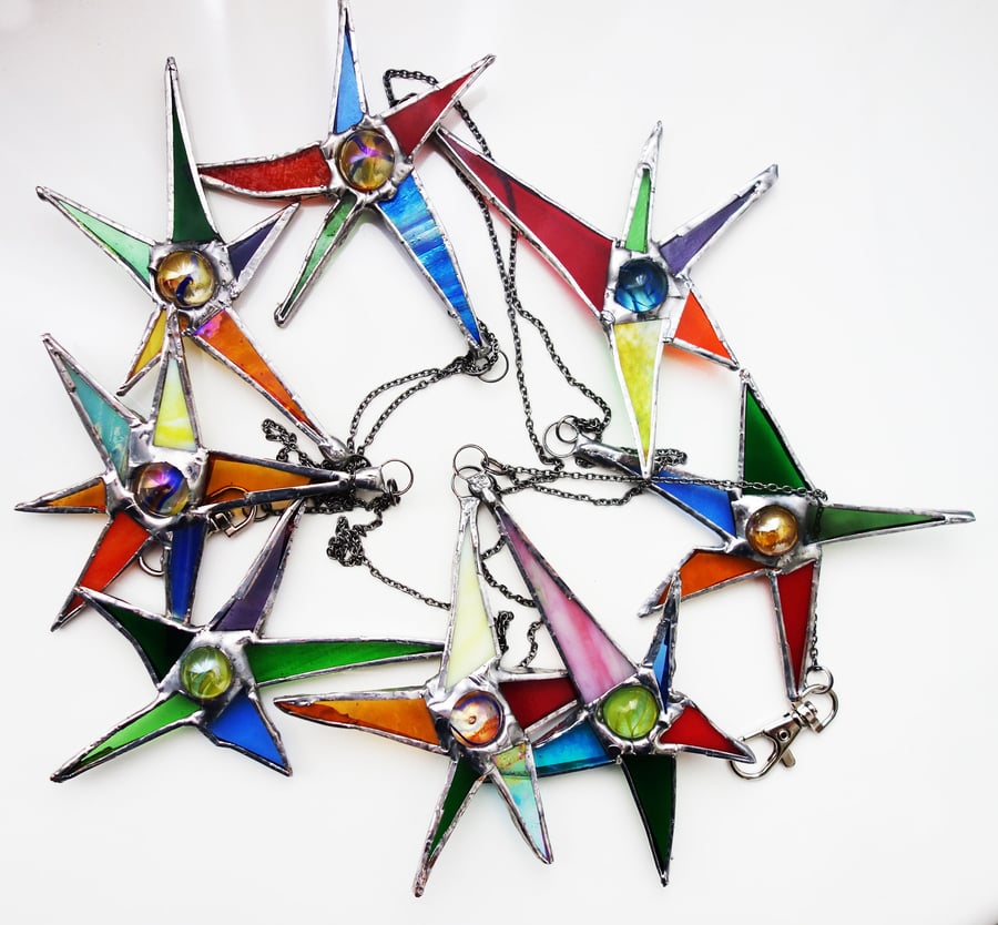 Stained Glass Stars Bunting on Chain.  Window Decor.  Home and Garden