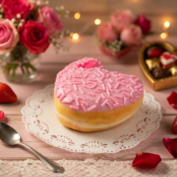 Heart-Shaped Strawberry Sprinkle Doughnut Faux Cake