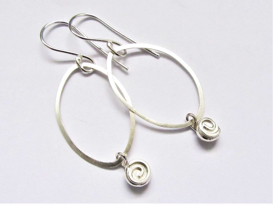 Hoop Dangle Earrings with Mini Spiral - recycled sterling silver