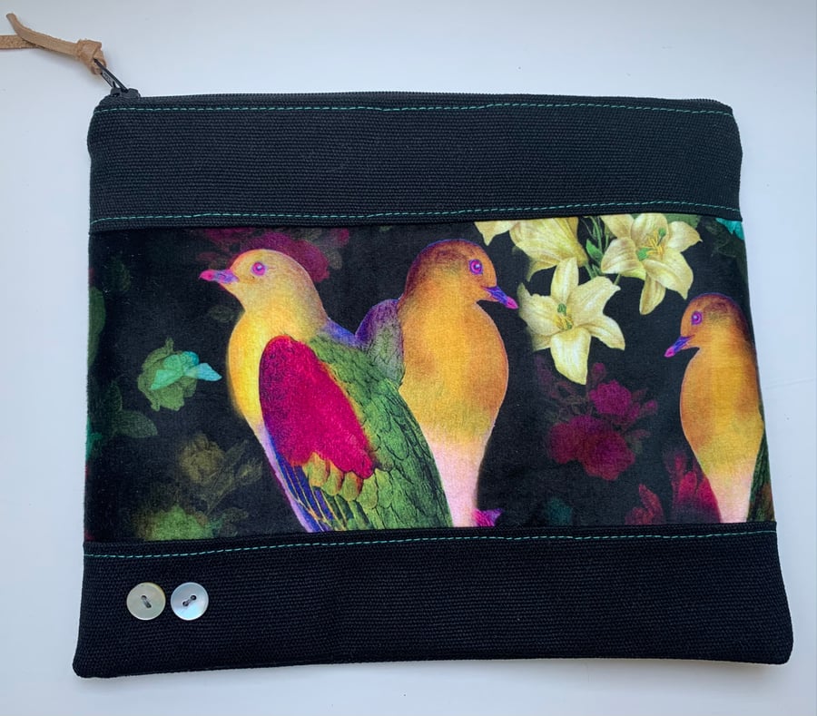 Exotic bird velvet zip pouch