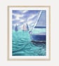 Sailboat Fine Art Print, Coastal Watercolor Wall Art, Nautical Seascape Decor