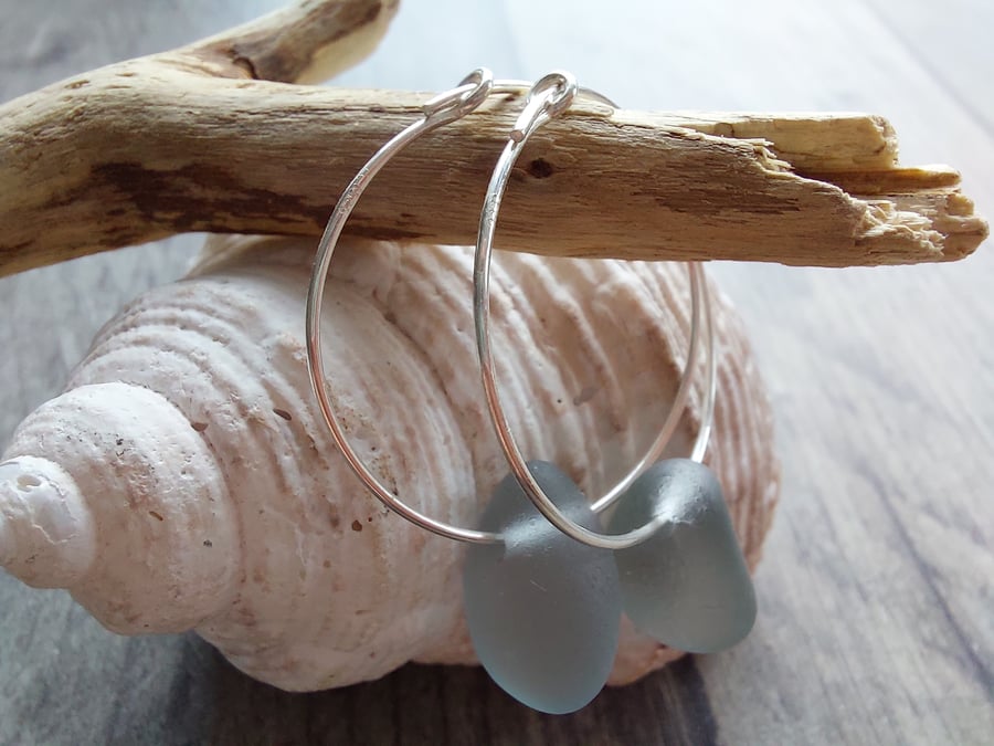 Seaham Grey Hoop Sterling Silver Earrings