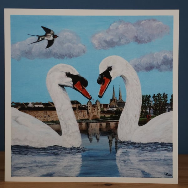 Swan Love Enniskillen Blank Greetings Card