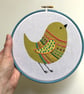 Green Chirpy Bird Hand Embroidered Wall Decoration - Image 3