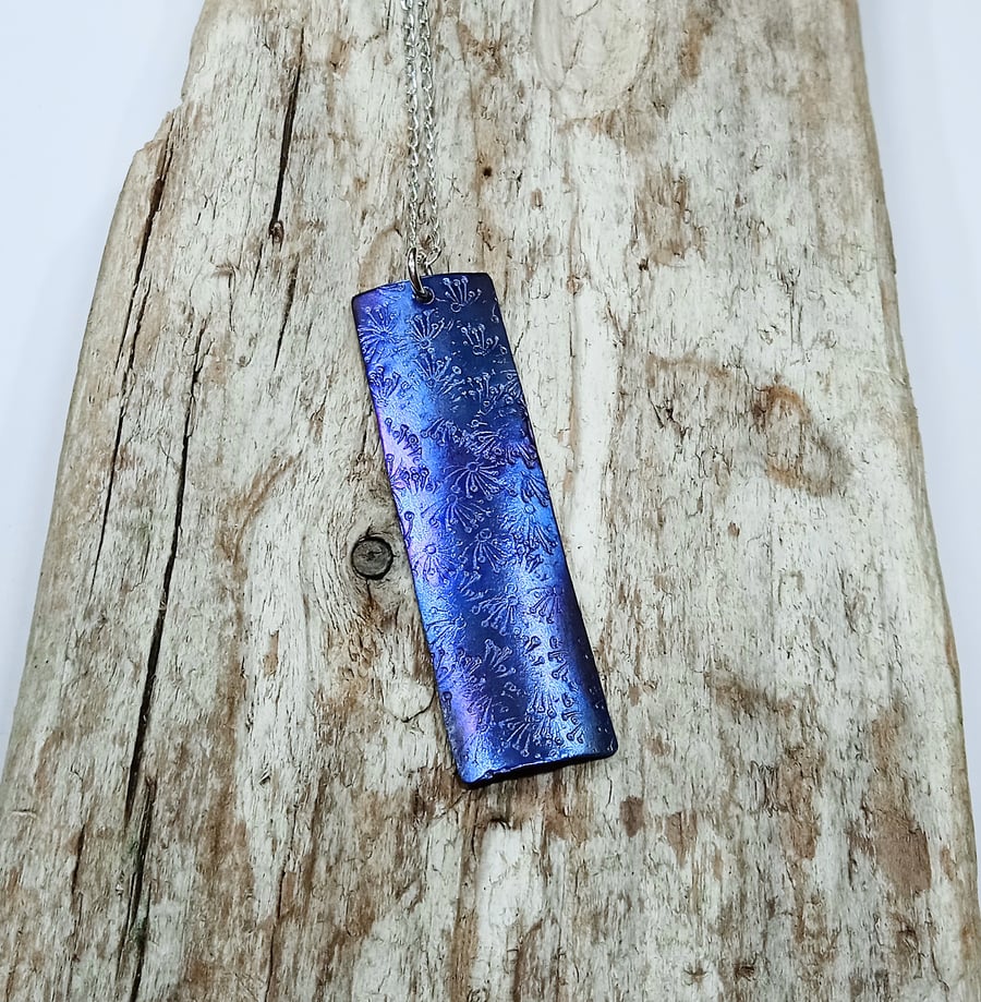 Coloured and Hand Stamped Titanium Pendant Necklace - UK Free Post