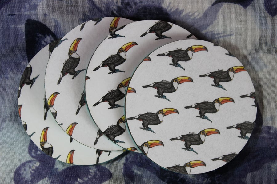 SALE ITEM - Toucan Pattern Handmade Wooden Round Drinks Coaster