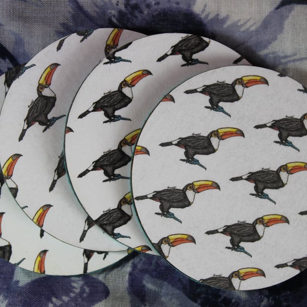 SALE ITEM - Toucan Pattern Handmade Wooden Round Drinks Coaster