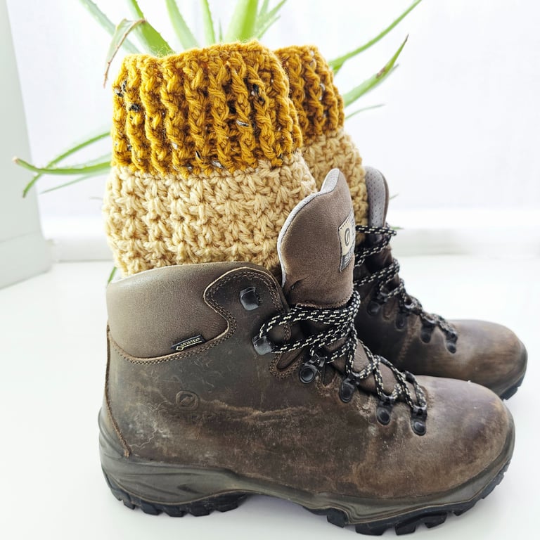 Two-tone Boot Cuffs, Honeysuckle and Sand Crochet Aran Ankle Warmers