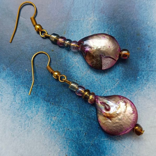 Gorgeous Purple Plum Shell Earrings