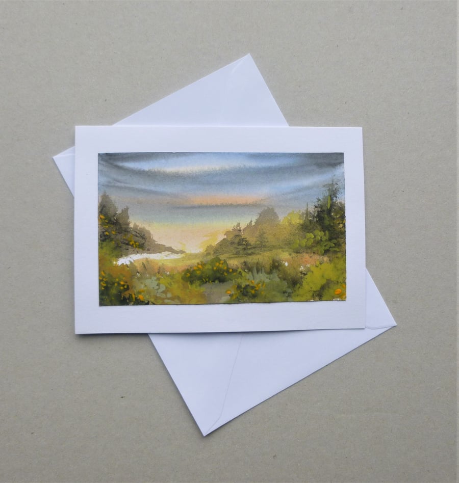 greetings card original landscape hand painted blank card ( ref F 429.C3 )