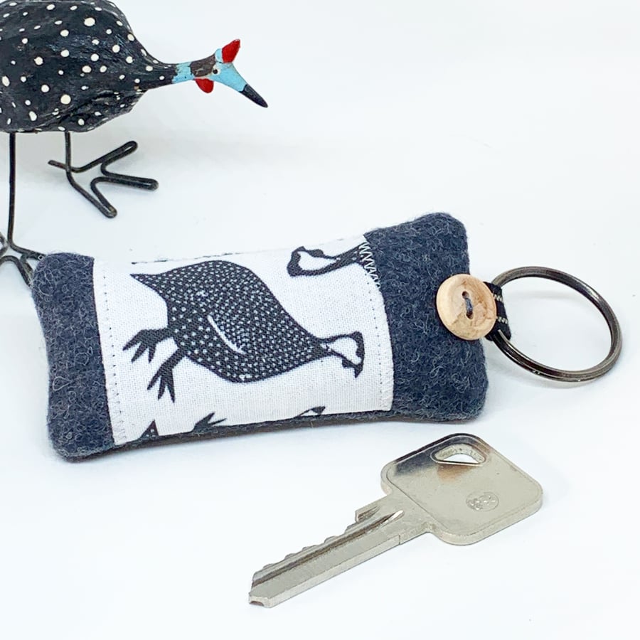 GUINEA FOWL KEYRING - lavender, merino wool felt