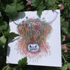 Sparkly floral Highland Cow  greeting card