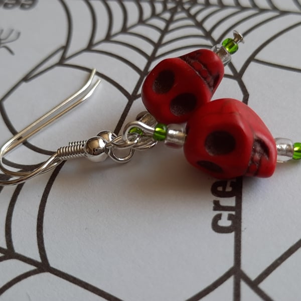 Dyed Howlite Skull Earrings - Red (2)