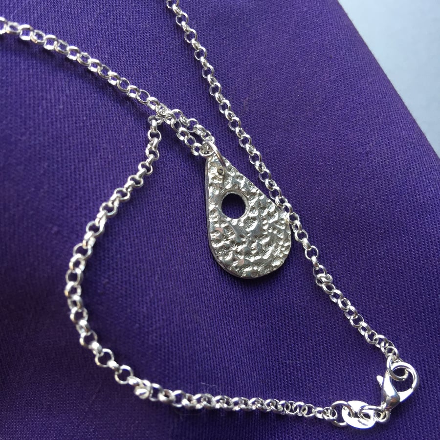 Textured Teardrop Pendant in Recycled Fine Silver 