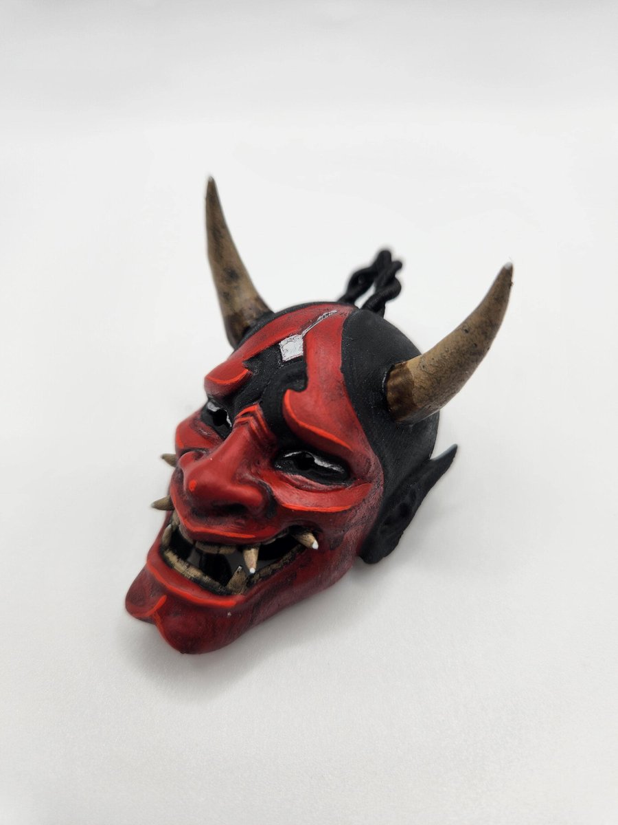 Samurai Oni Mask Rear View Mirror Charm 3D Printed Hand-Painted Car Accessory