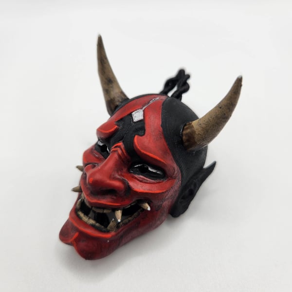 Samurai Oni Mask Rear View Mirror Charm 3D Printed Hand-Painted Car Accessory
