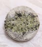 Light Green textile and papercrete Mixed Media Round 50mm Brooches