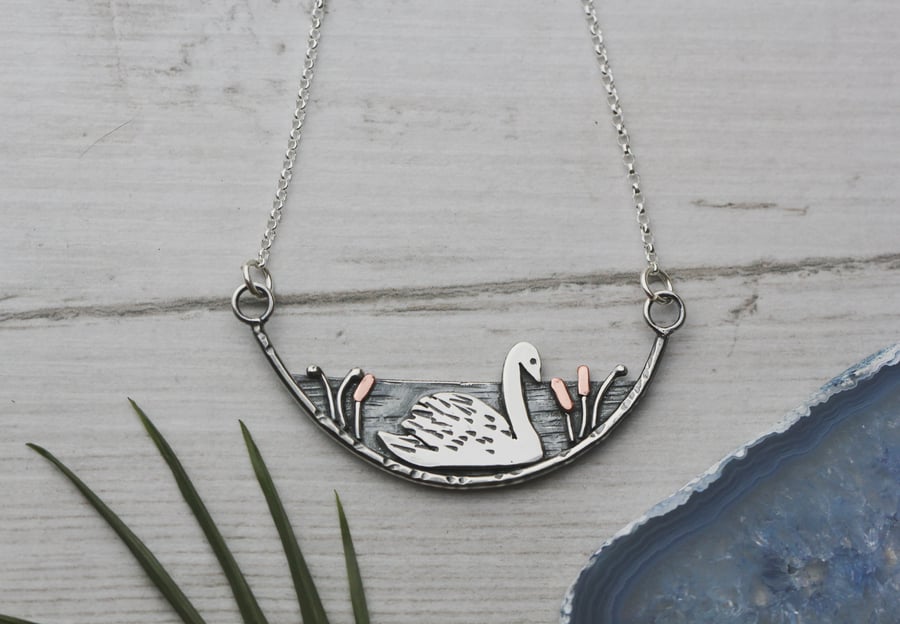 Sterling silver and copper swan necklace - Made to order