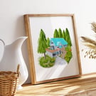 Personalised House Portrait, Custom Whimsical Illustration