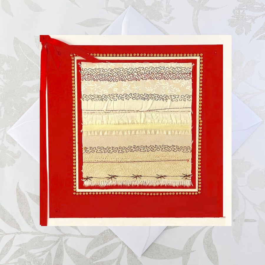 Ruby wedding anniversary card - luxury embroidered 40 year 40th wedding