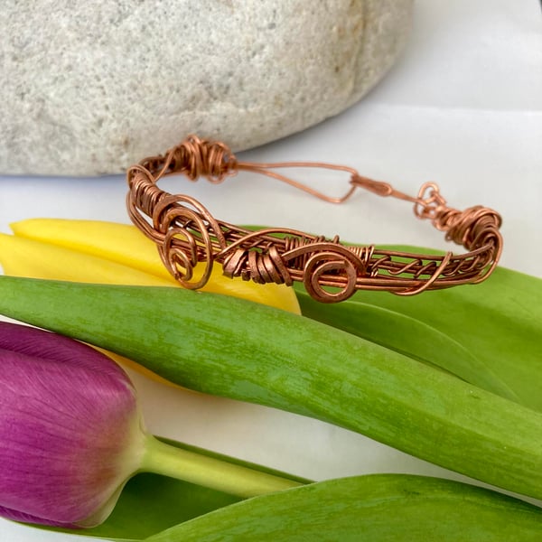 Rustic Bohemian Styled Bangle - Solid Copper with light oxidisation