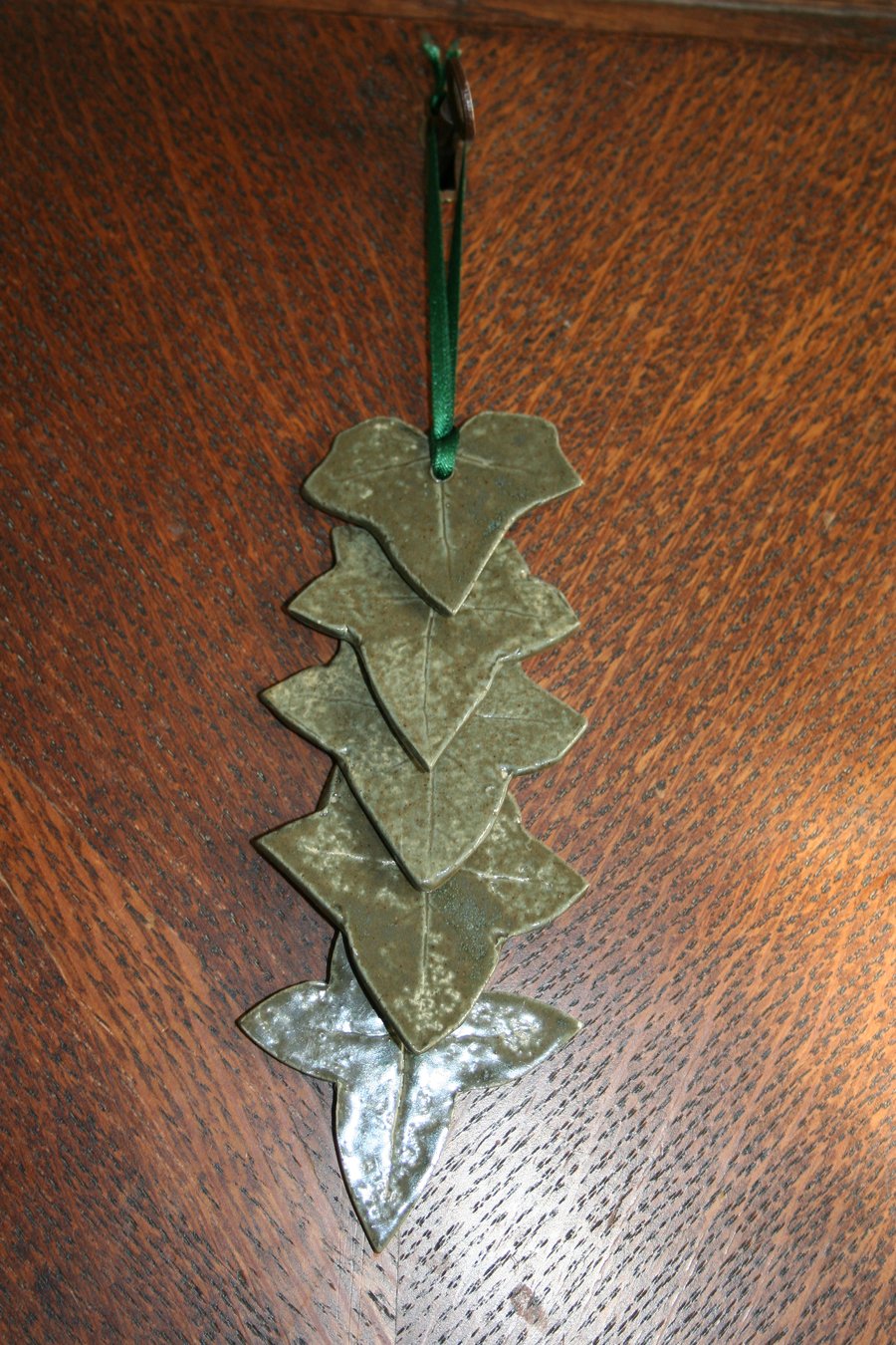 Handmade ceramic green ivy leaf hanging decoration 