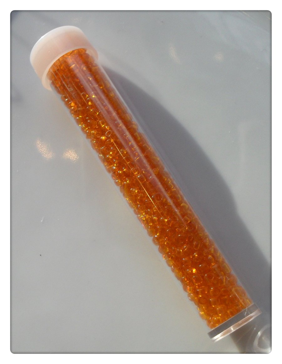 1 x Filled Storage Tube - 7.5cm - 2mm Glass Seed Beads - Orange 