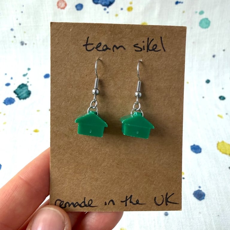 Monopoly House Earrings with Surgical Steel Hooks - Old Stock - Super Seconds