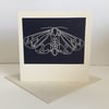 'Moth' hand printed linocut card, Prussian Blue