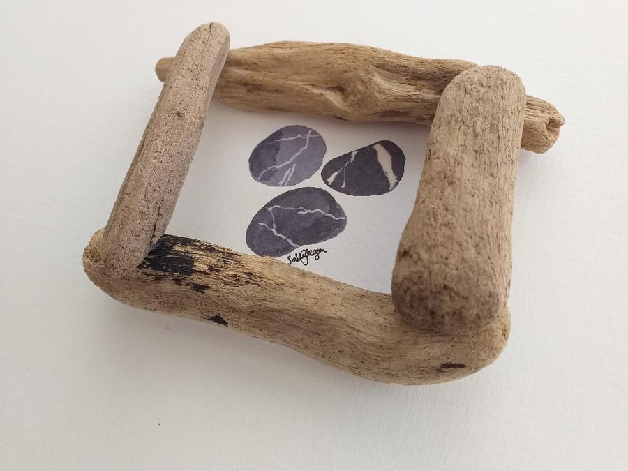 Pebbles painting in a driftwood frame 1