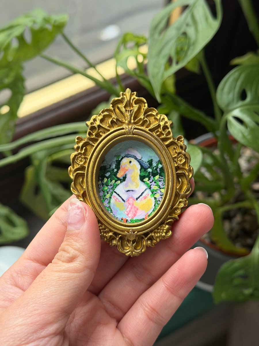 Duck acrylic painting in gold frame fridge magnet