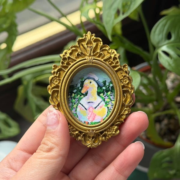 Duck acrylic painting in gold frame fridge magnet