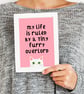 Funny Cat Poster - My Life Is Ruled by Tiny Furry Overlord - White Cat & Pink  - Image 5