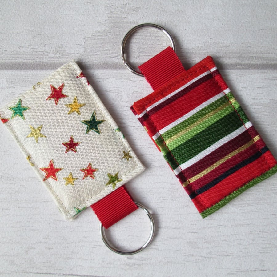Pair of Keyrings, Bag Tags - Stars and Stripes, Red, Green and Gold, Luggage Tag