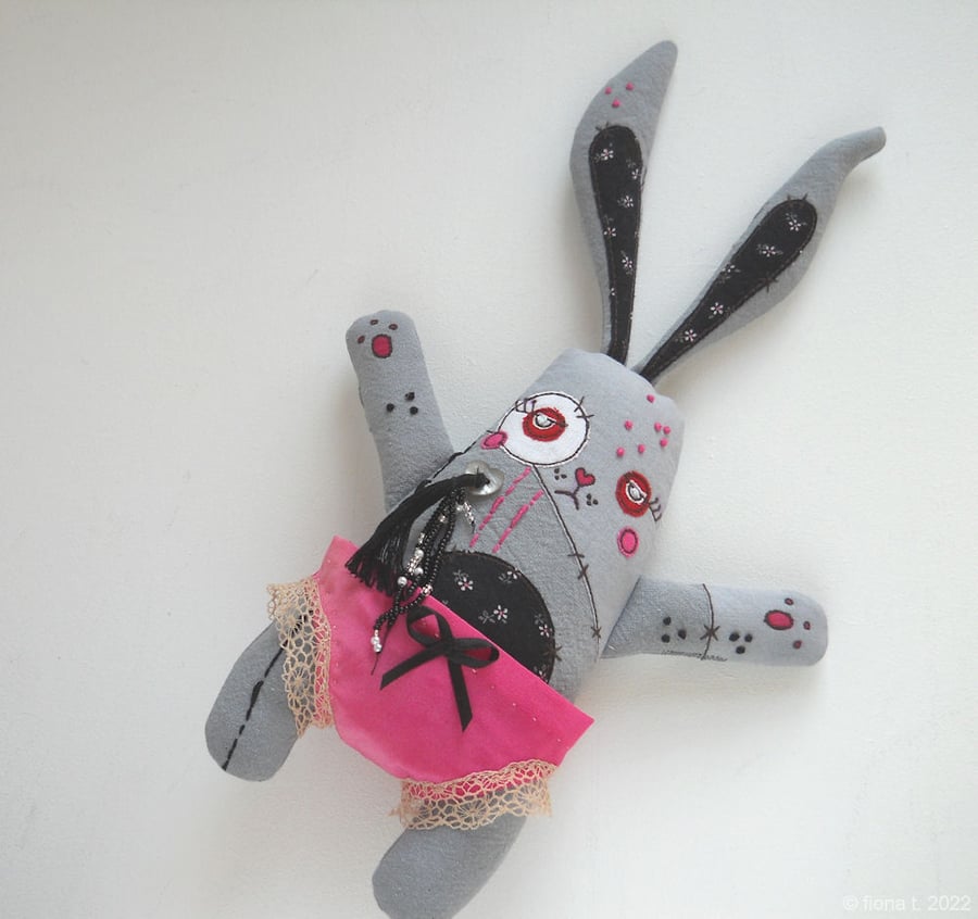 freehand machine hand embroidered halloween zombie bunny rabbit