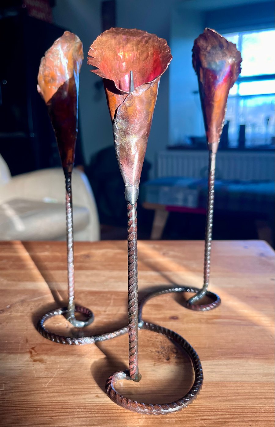 Copper Calla Lily candelabra