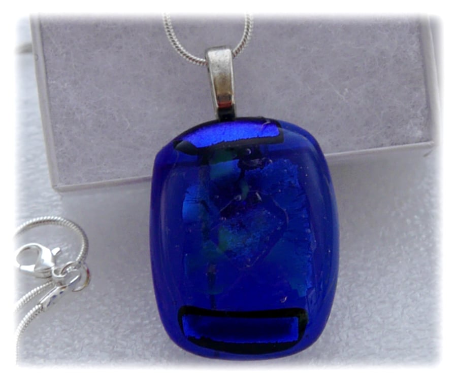 Dichroic Glass Pendant 039 Royal Blue Handmade with silver plated chain