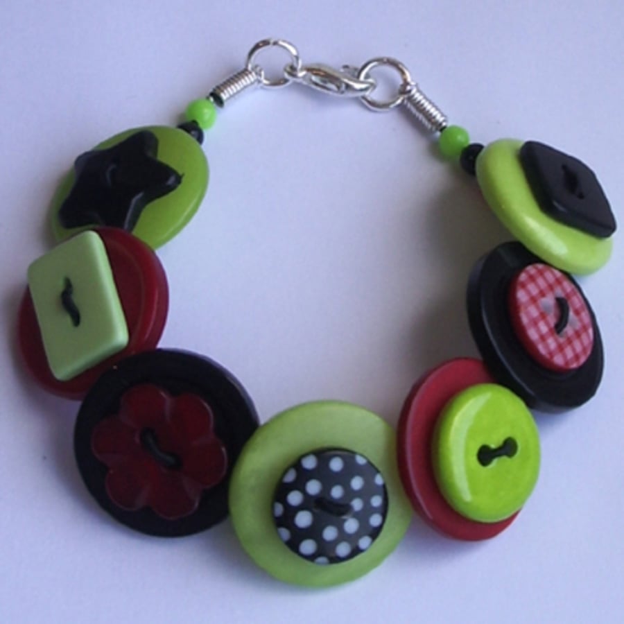 Red, black and lime button bracelet