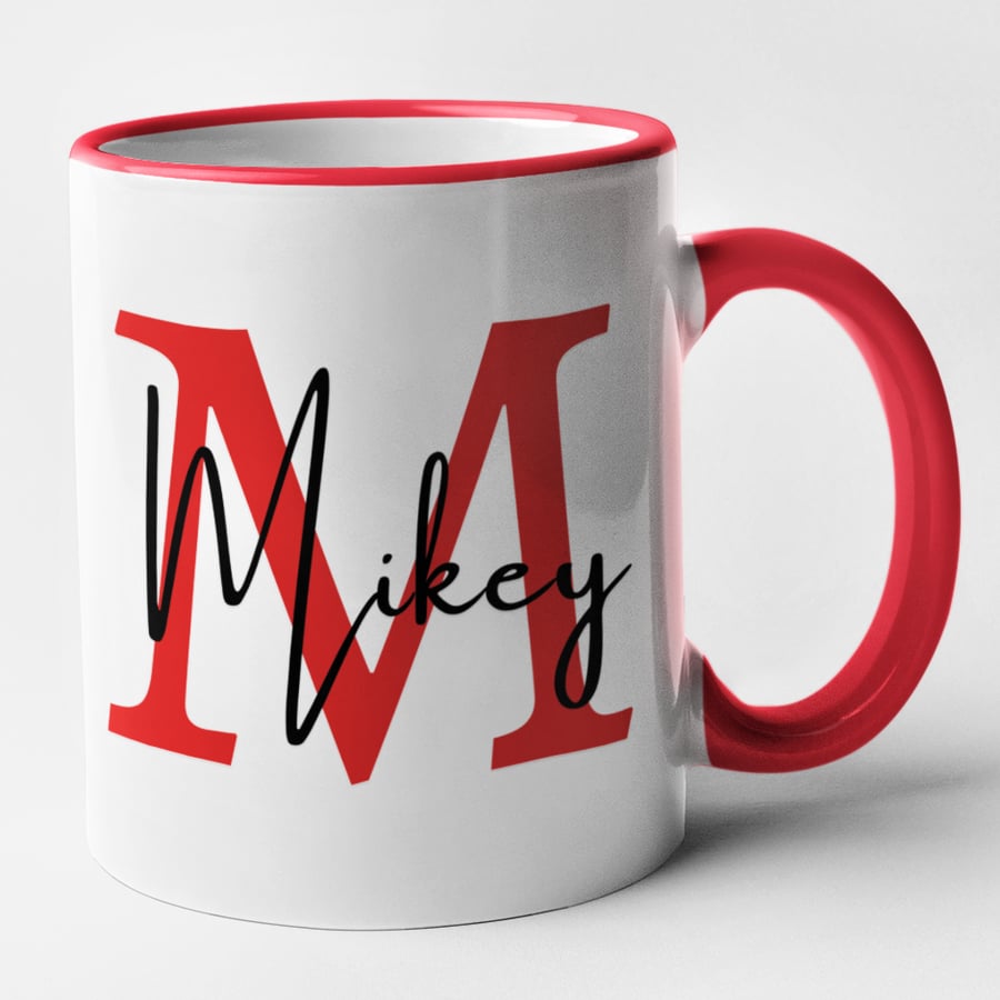Personalised RED initial and name Mug - personalised gift present
