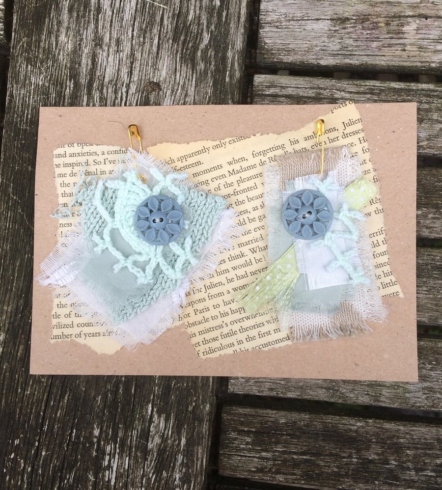 Fabric Junk Journal Embellishments, Set of 2 Snippets.