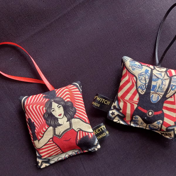Unusual Victorian circus tattoo theme hanging lavender bags