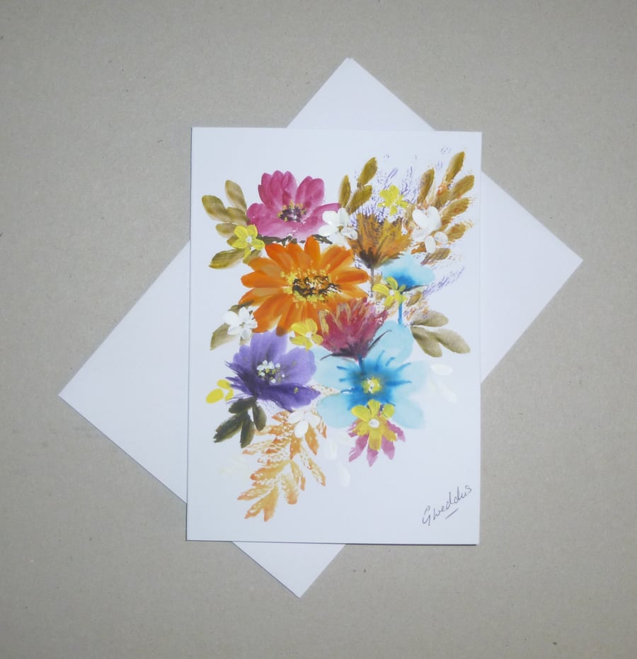 original art hand painted floral greetings card ( ref FA 352 A3 )