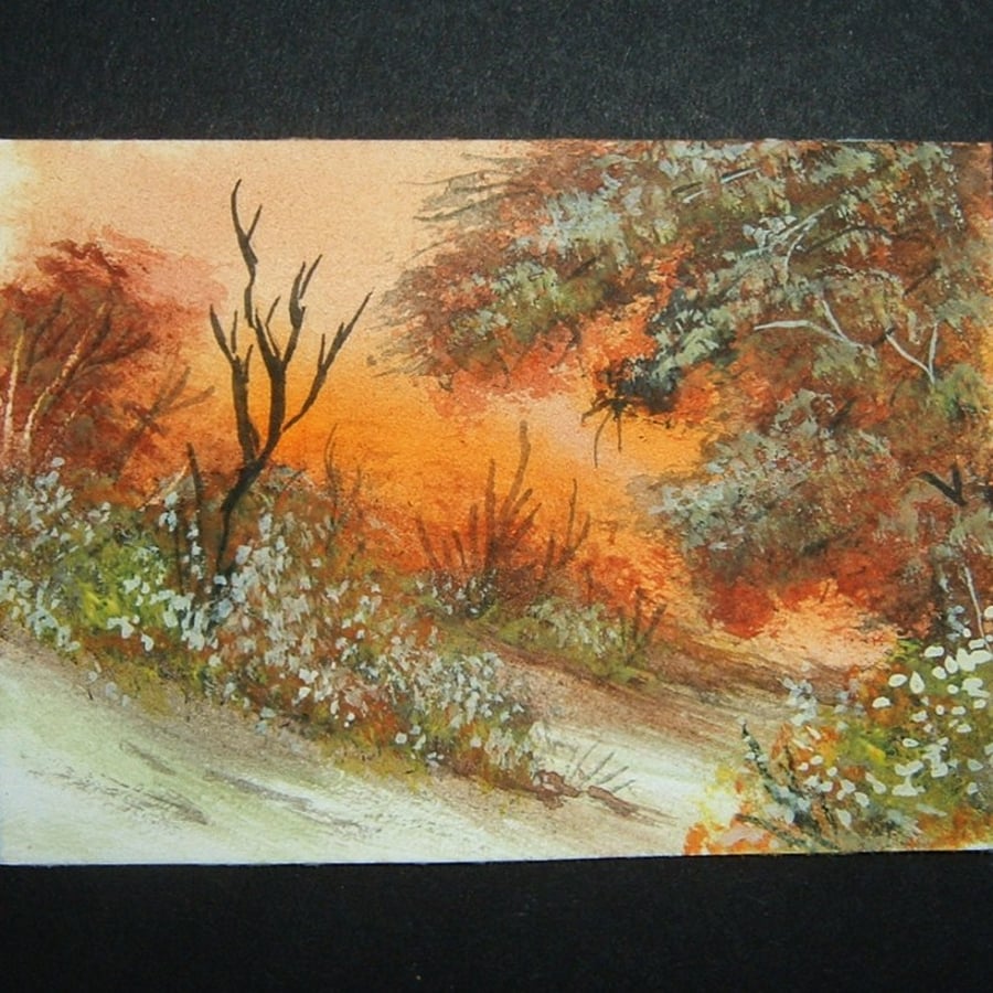landscape art painting original aceo watercolour ref 129